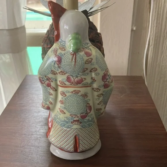 Vintage Chinese Shou Xing Porcelain Figurine w/Yellow Blue Red Outfit 7” - Picture 3 of 9